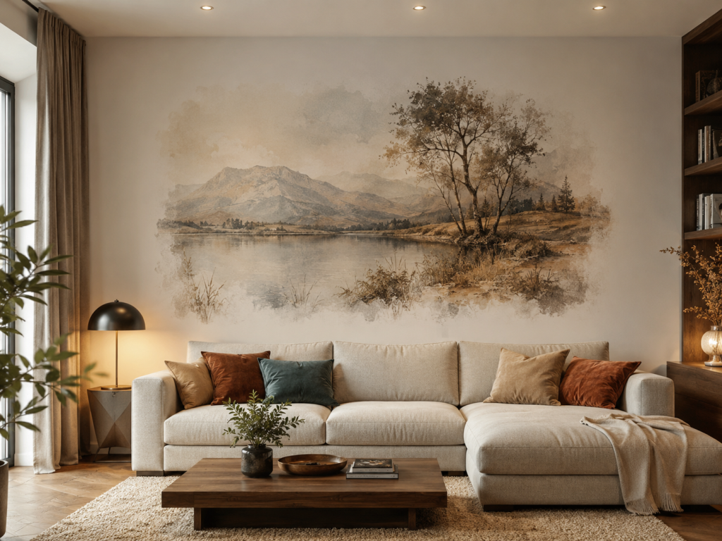 Aménagement intérieur à Thionville avec fresque murale personnalisée dans un salon moderne